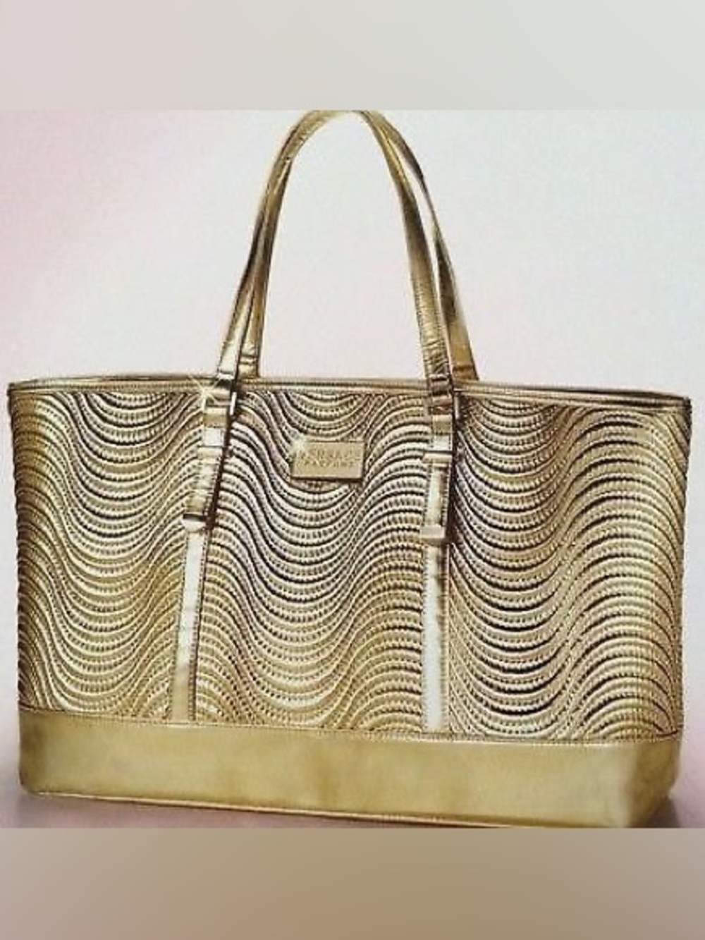 Versace Parfums Shimmery Gold Wave-Texture Tote Bag